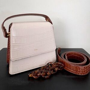 JW PEI Cream Croc-Embossed Top Handle Satchel with Interchangeable Straps
